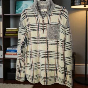 Entro Quarter Zip Sweater Womens Large Black Rose Plaid Pullover Pocket Fuzzy
